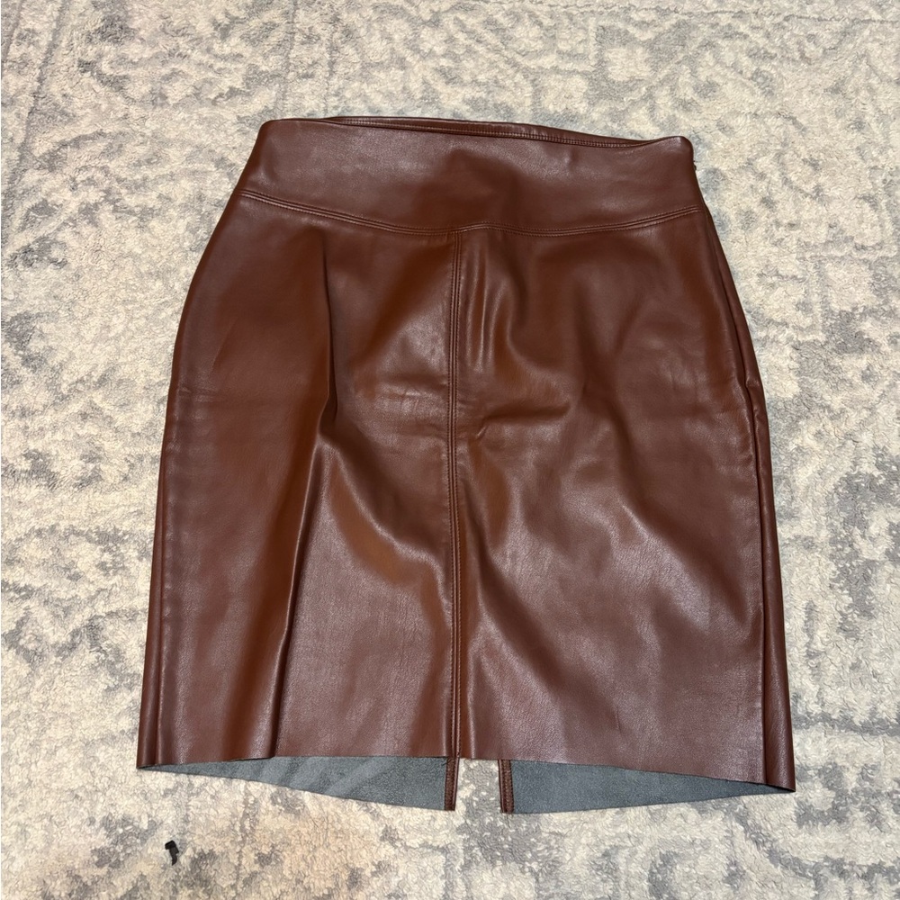 Express Brown Leather Pencil Skirt